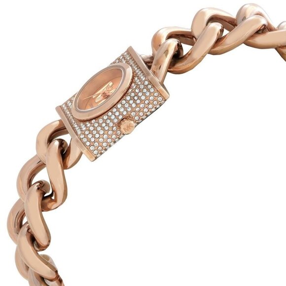 NWT Authentic Michael Kors MK Chain Lock Quartz Crystal Rose Gold Dial Women's W - Picture 2 of 3